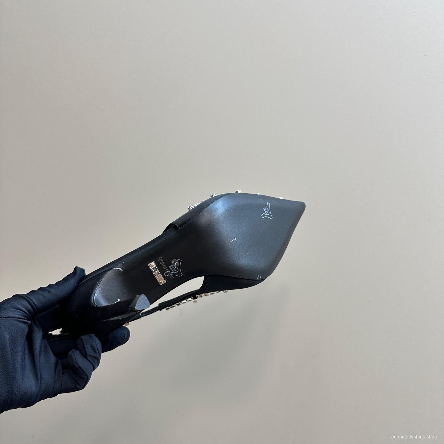 2025 Women Gucci Black Satin Crystal Embellished Slingback Heels