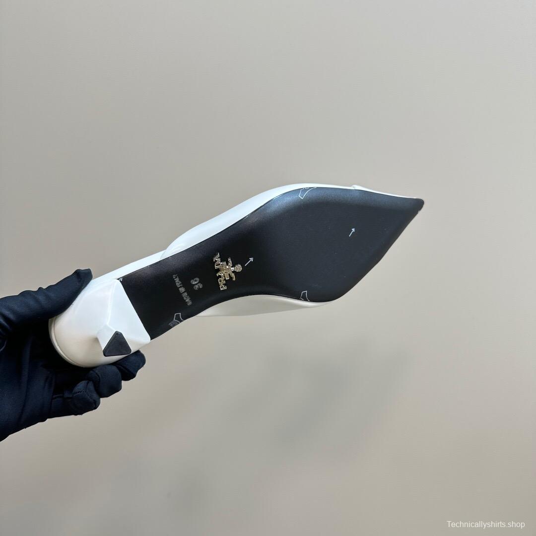 2025 Women Prada White Leather High Heel Mules