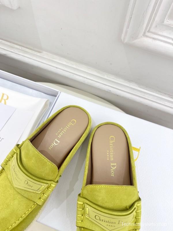 2025/Women Dior Yellow Suede Casual Slip-On Loafers Handmade LY00360(F)