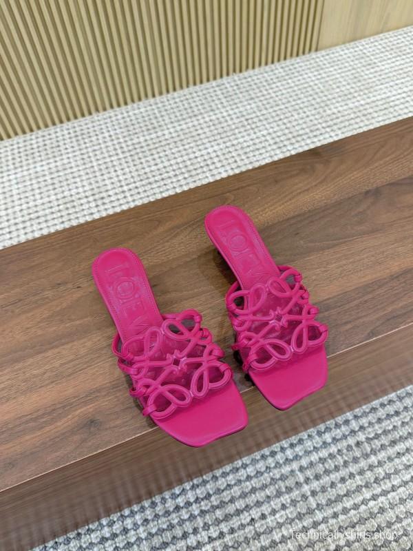 2025 Women Loewe Pink Leather Heeled Sandals LY00210