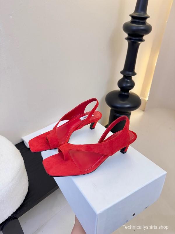 2025 Women Toteme Red Suede Slingback Kitten Heel