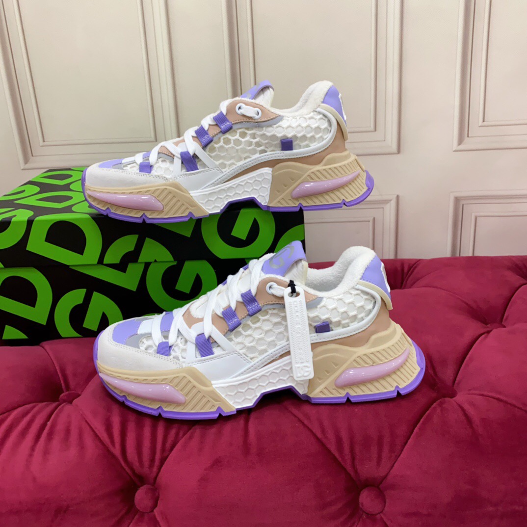 2025 Women Dolce & Gabbana White Purple Beige Mesh Leather Sneakers LY00340
