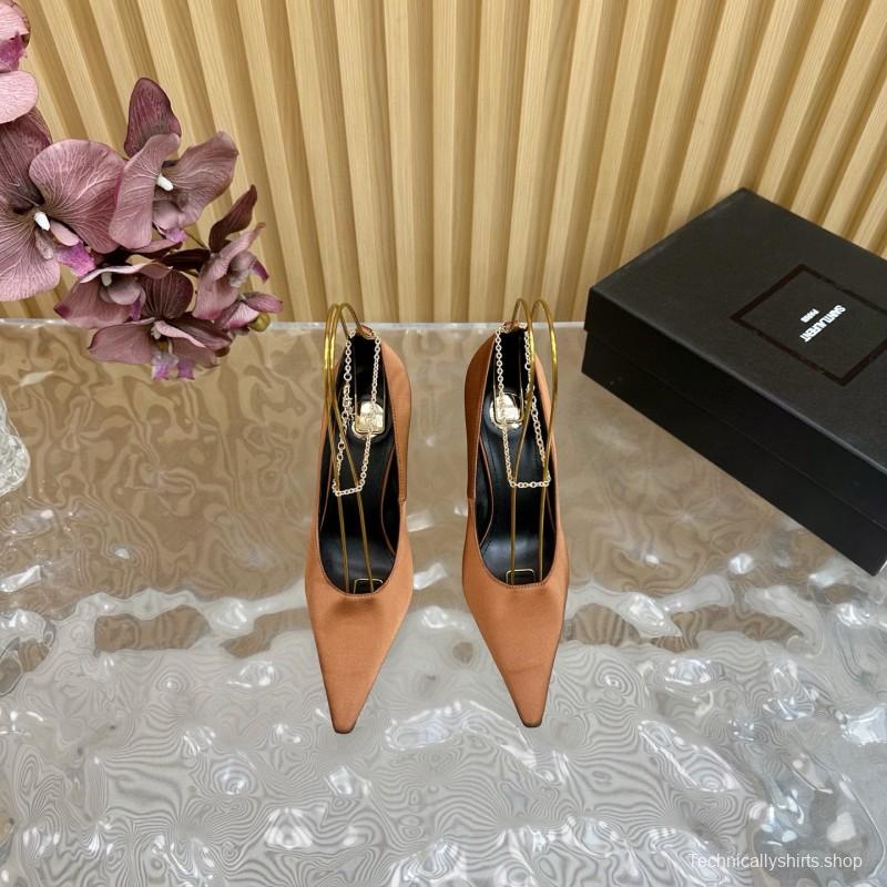 2025 Women Yves Saint Laurent Beige Leather Pointed Toe Pumps MJ00310