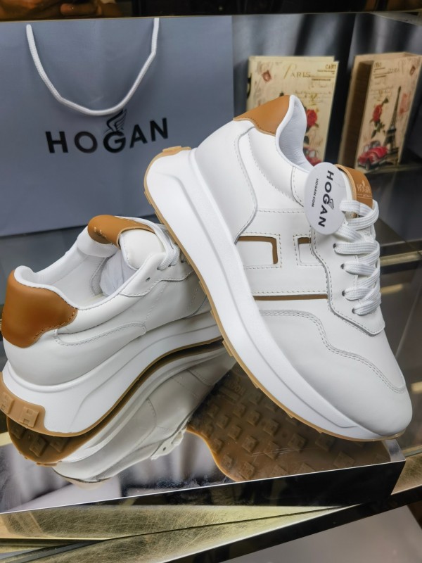2025 Women HOGAN White Beige Leather Sneakers LY00360(F)