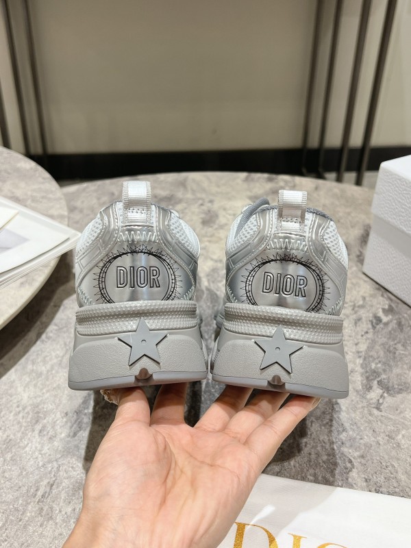 2025 Women Dior Silver Mesh Leather Running Sneakers