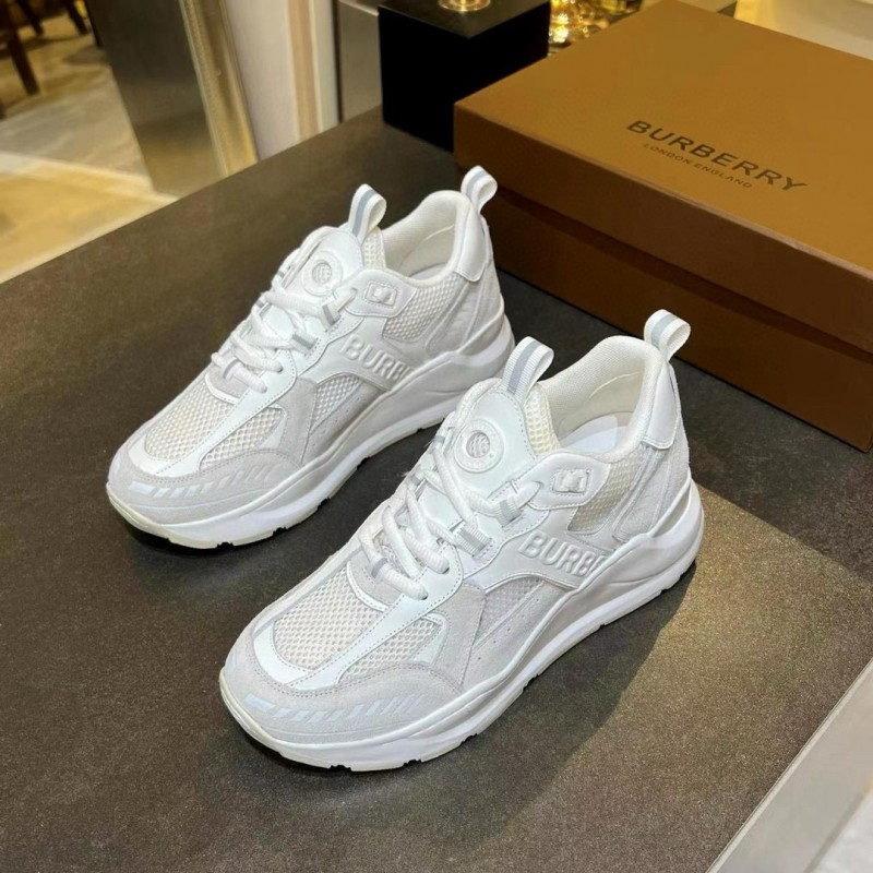 2025 Unisex Burberry White Grey Suede Mesh Sneakers MJ00380
