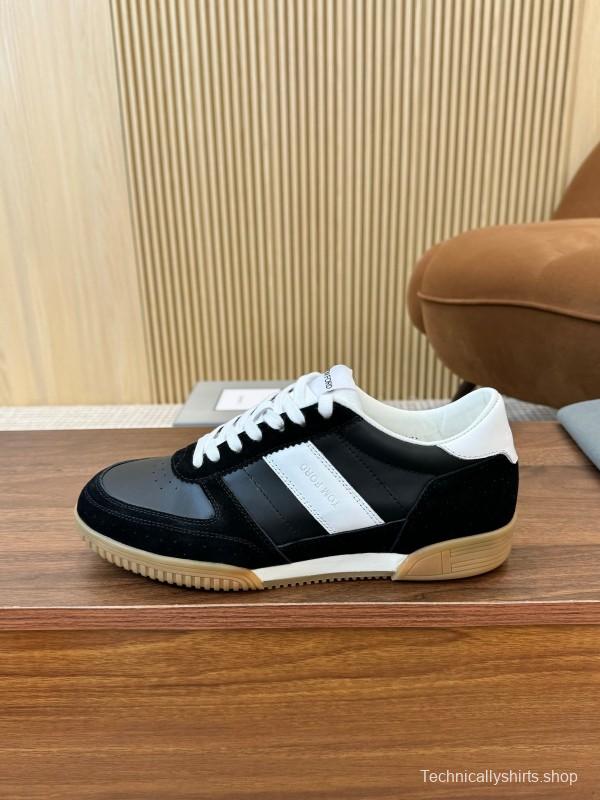 2025 Unisex TOM FORD Black White Leather Suede Sneakers Classic Contrasting LY00360