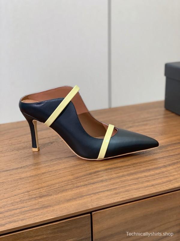 2025 Women Malone Souliers Black Yellow Leather Pumps