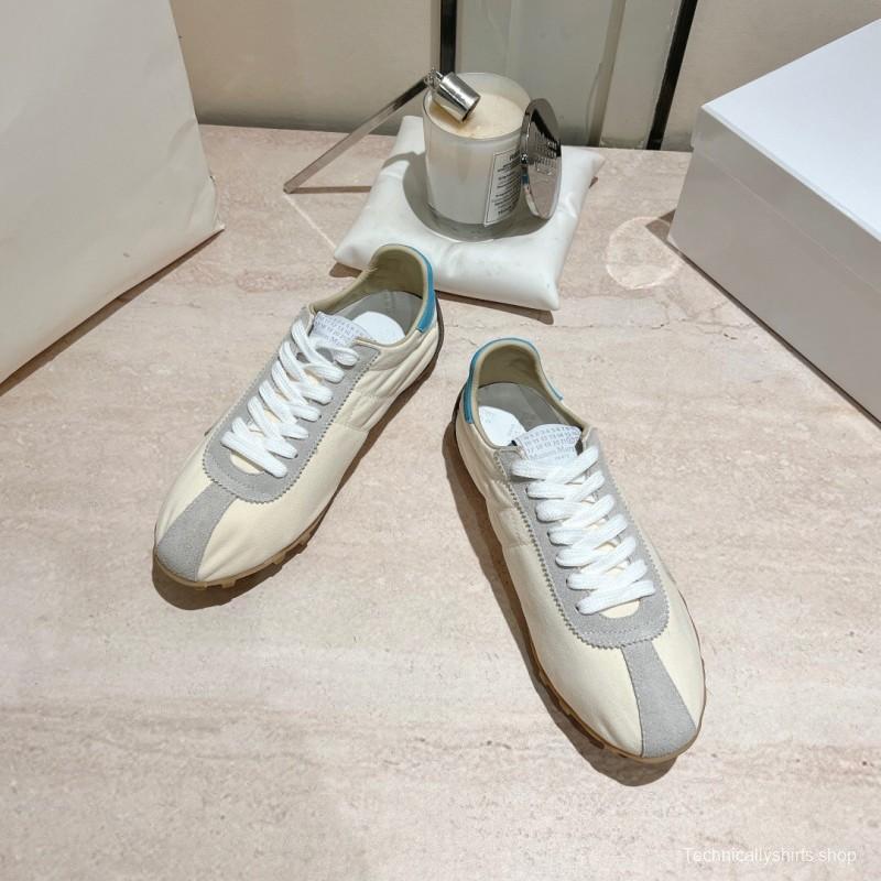 2025 Unisex MM6 Maison Margiela White Grey Nylon Suede Sneakers Distressed KFY00290