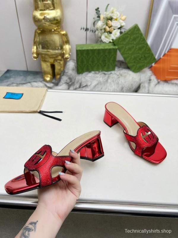2025 Women Gucci Red Leather Slippers MJ00190
