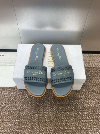 2025 Women Dior Blue Leather Slippers KFY00300