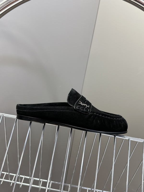 2025 Women Yves Saint Laurent Black Suede Loafers KFY00330