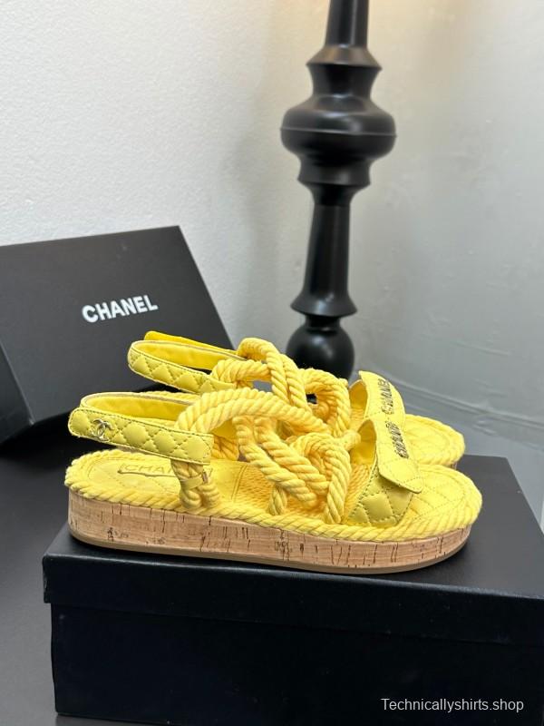 2025 Slippers Chanel Yellow Rope Cork Sole Sandals LY00260
