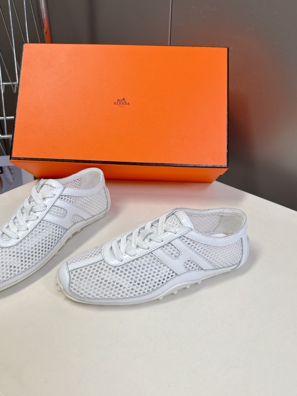 2025 Women Hermès White Leather Mesh Sneakers KFY00250