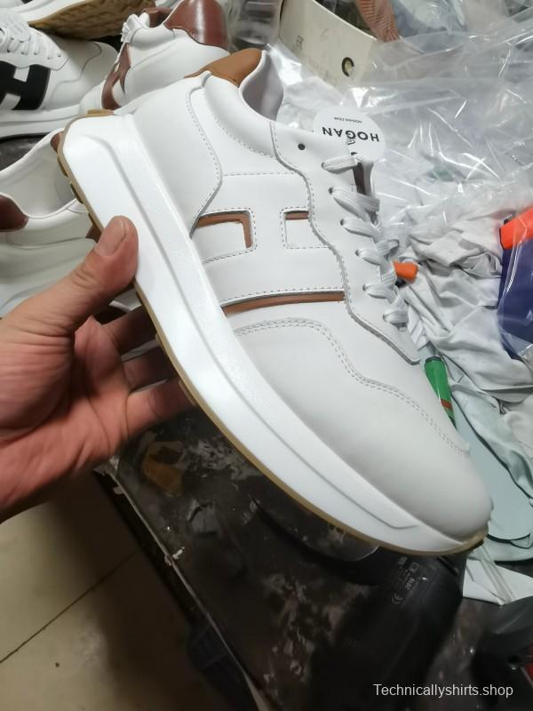 2025 Unisex HOGAN White Blue Brown Leather Sneakers H-STRIPES LY00360(F)/LY00370(M)