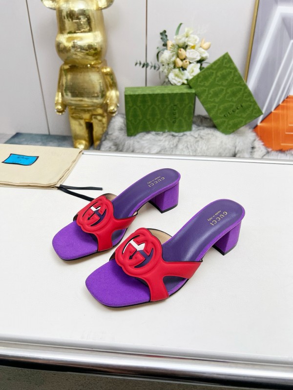 2025 Gucci Purple Red Leather Slippers MJ00190
