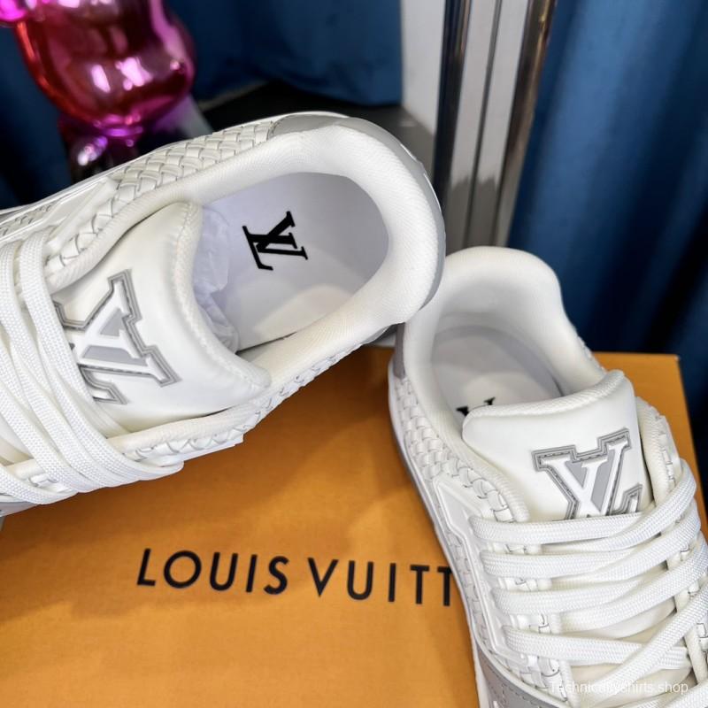 2025 Unisex Louis Vuitton White Grey Leather Fabric LV Trainer