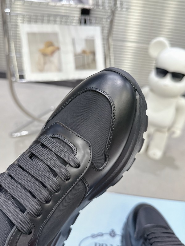 2025 Unisex Prada Black Leather Nylon Sneakers