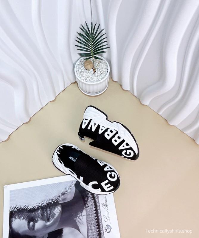 2024 Kids Dolce & Gabbana Pink Black White Fabric Slip-On