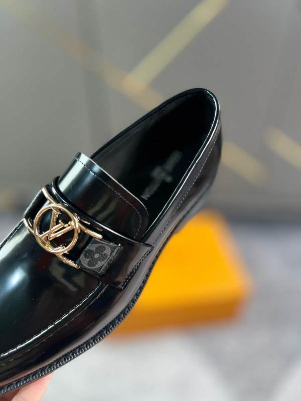 2024 Men Louis Vuitton Black Leather Dress Shoes MJ00290