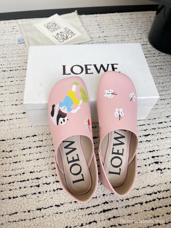 2025 Women Loewe Pink Leather Slippers LY00270