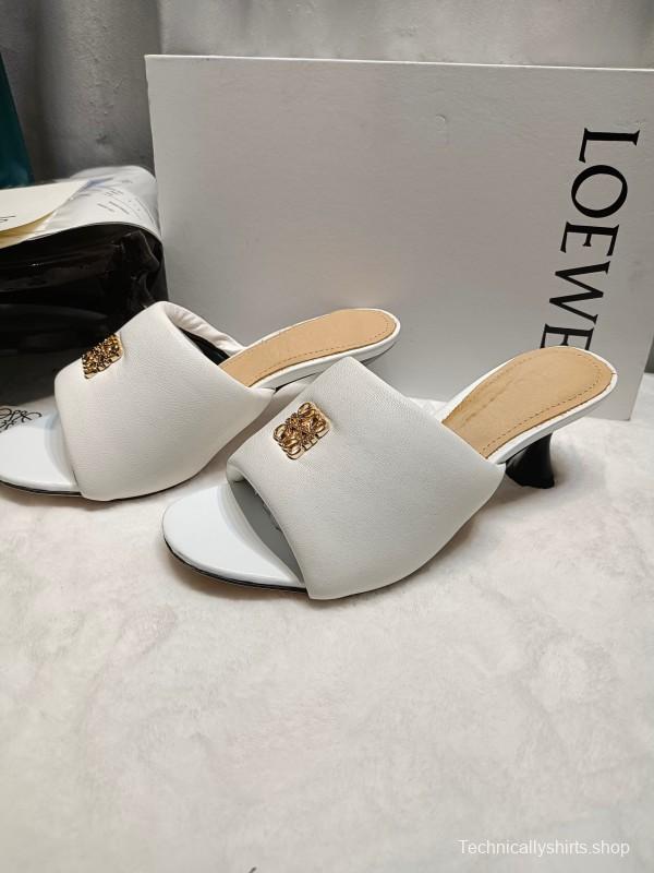 2025 Women Loewe White Leather Slide Heels LY00270