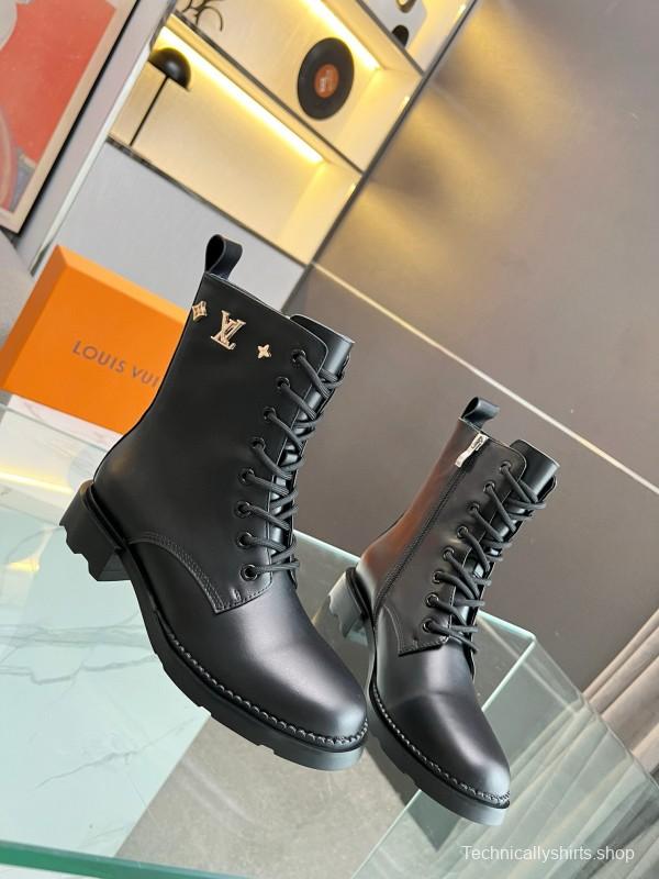 2024 Women Louis Vuitton Black Leather Ankle Boots MJ00320
