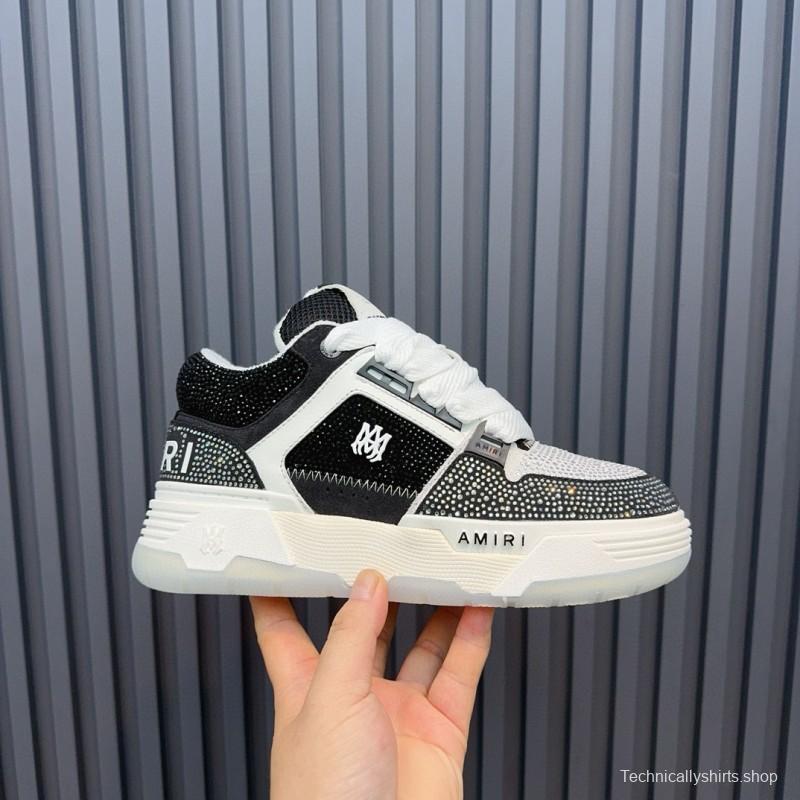 2024 Unisex Amiri Black White Mesh Leather Sneakers MJ00410