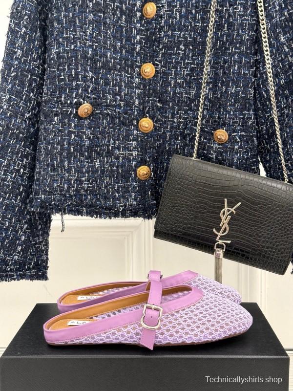 2025 Women Yves Saint Laurent Purple Mesh Leather Slippers