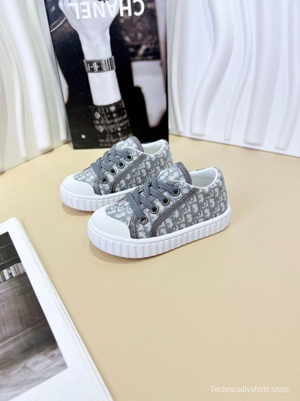 2024 Kids CHANEL Gray Beige Black Canvas Sneakers