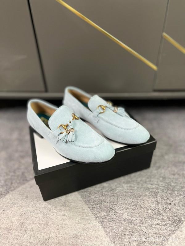 2024 Women Gucci Light Blue Suede Loafers MJ00280