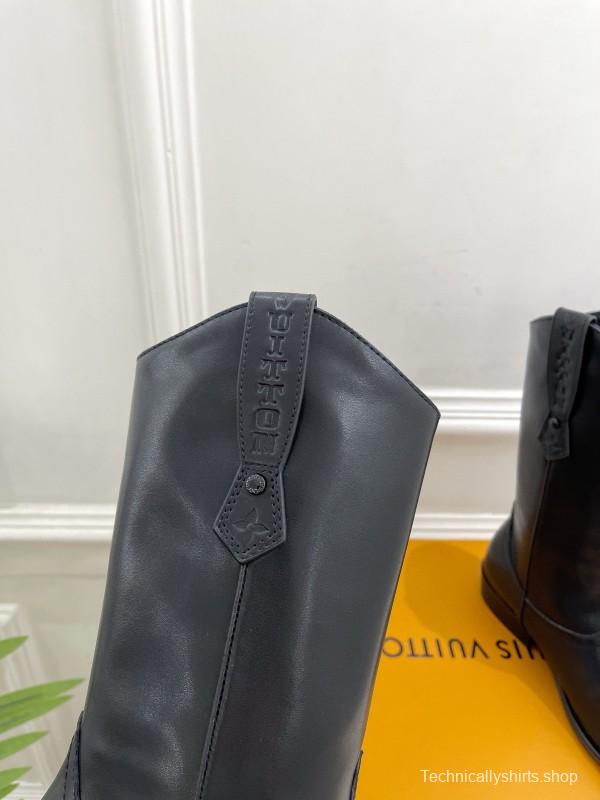 2024 Women Louis Vuitton Black Leather Boots MJ00440