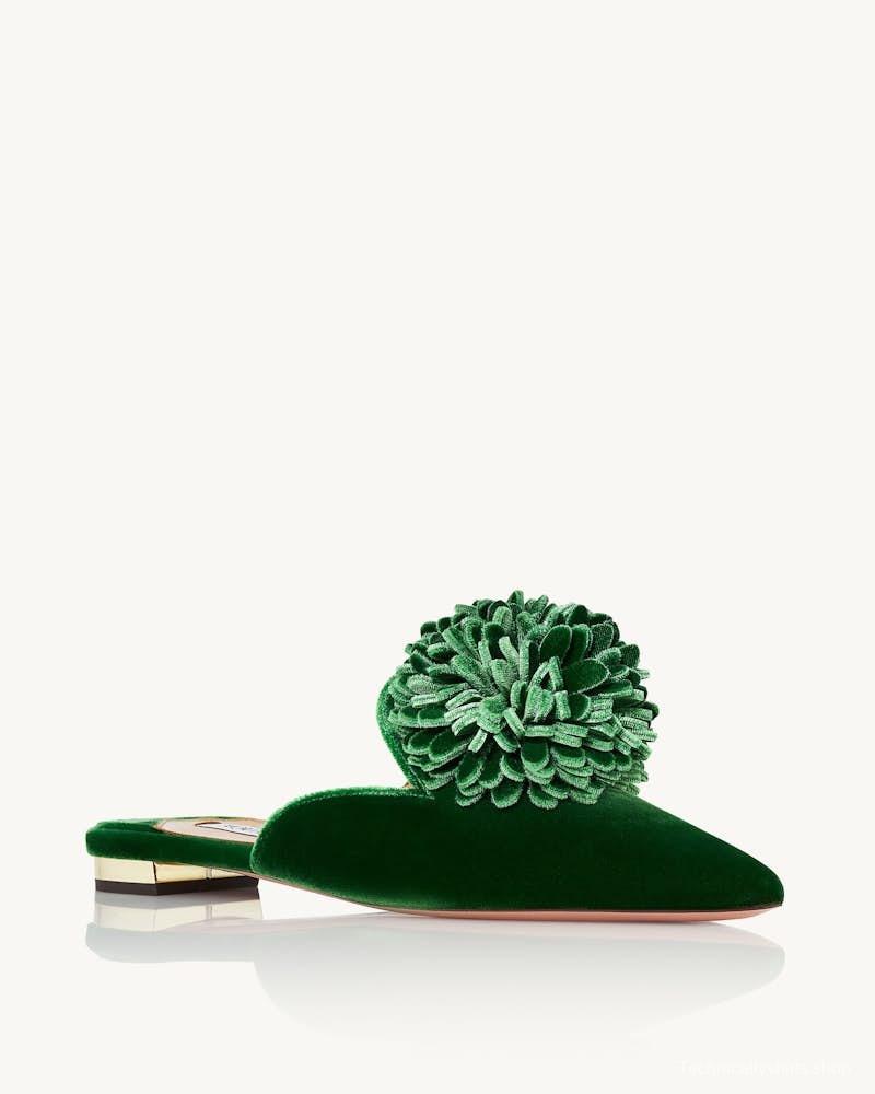 2025 Women Aquazzura Green Velvet Slippers