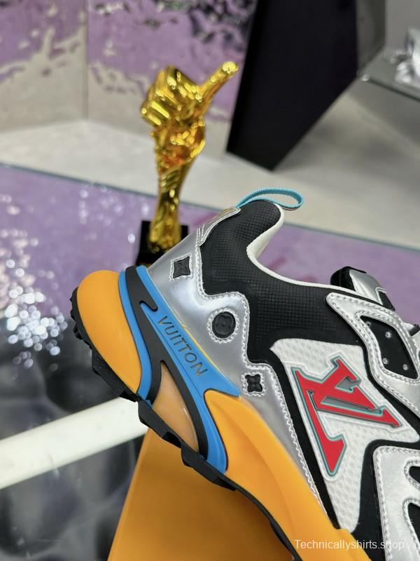 2025 Men Louis Vuitton White Black Blue Leather Mesh Sneakers MJ00420