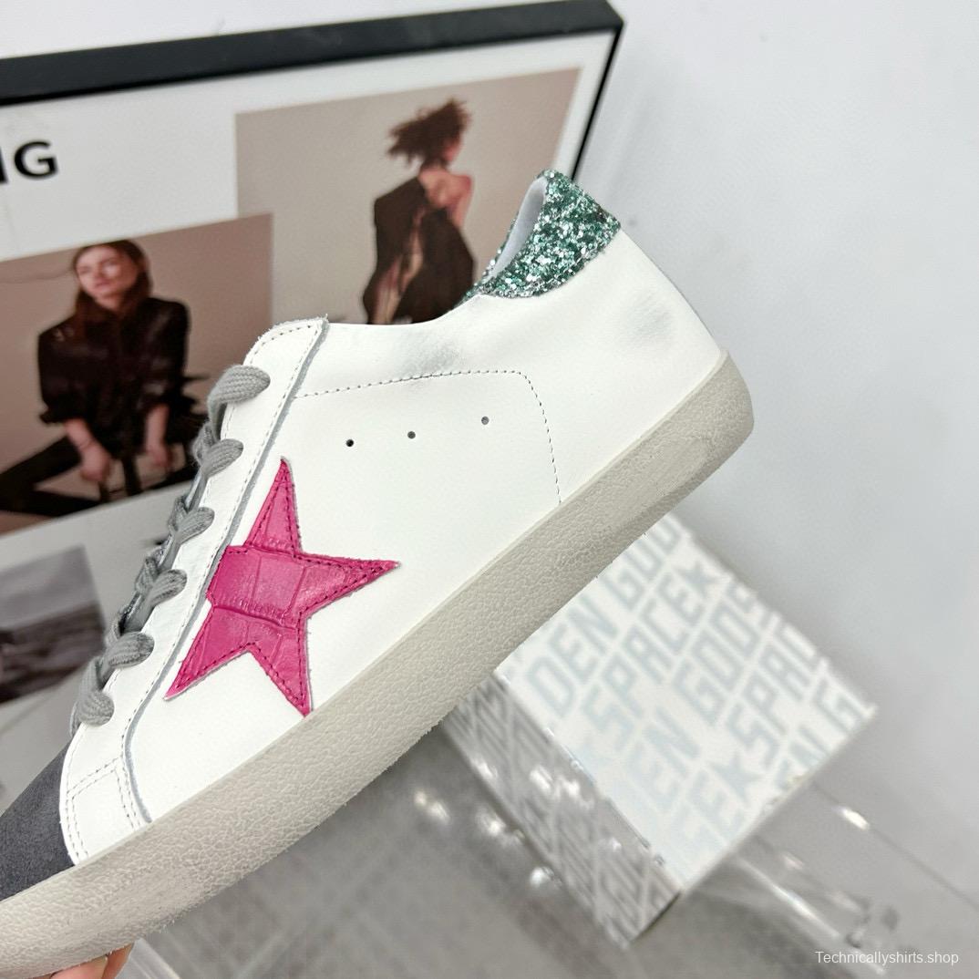 2025 Women GGDB White Pink Grey Glitter Leather Suede Sneakers