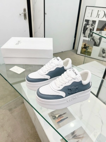 2025 Women Celine White Gray Leather Platform Sneakers LY00360