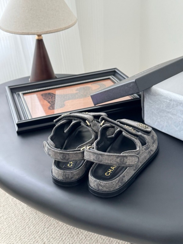 2025 Women Chanel Black Fabric Sandals LY00320