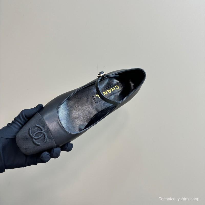 2025 Women Chanel Black Lambskin Mary Jane Shoes KFY00290