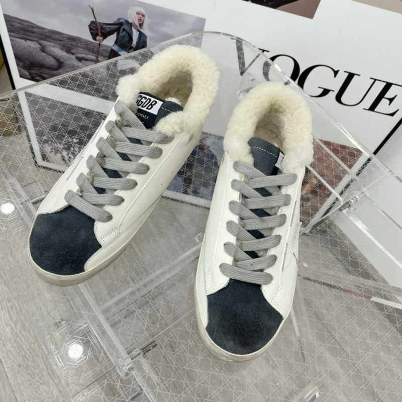 2025 Women GGDB White Black Shearling Leather Sneakers