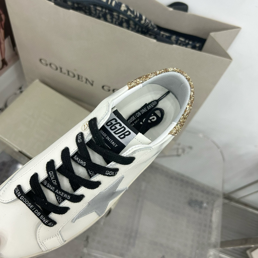 2025 Women GGDB White Silver Gold Leather Glitter Sneakers
