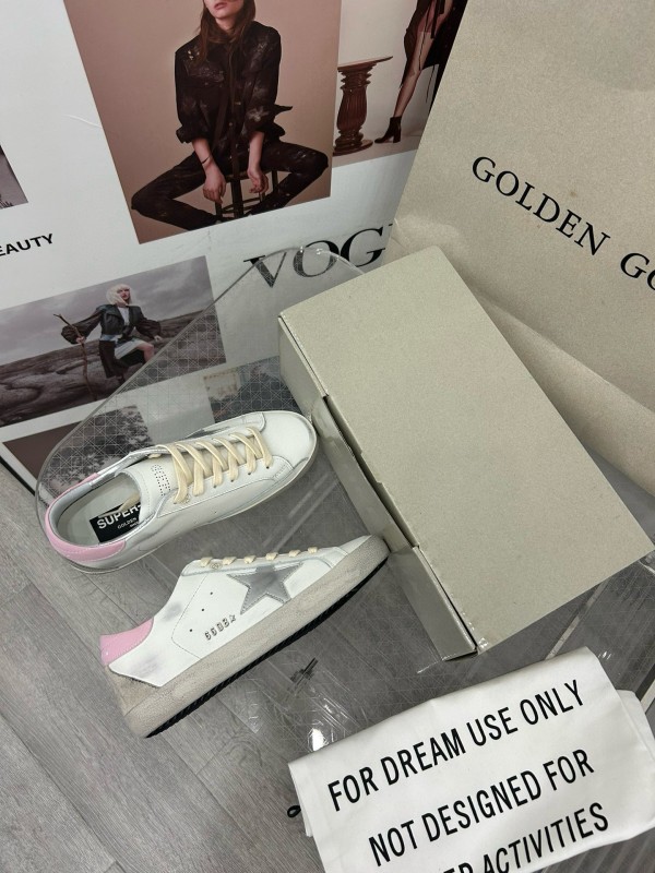 2025 Women GGDB White Pink Cowhide Leather Sneakers