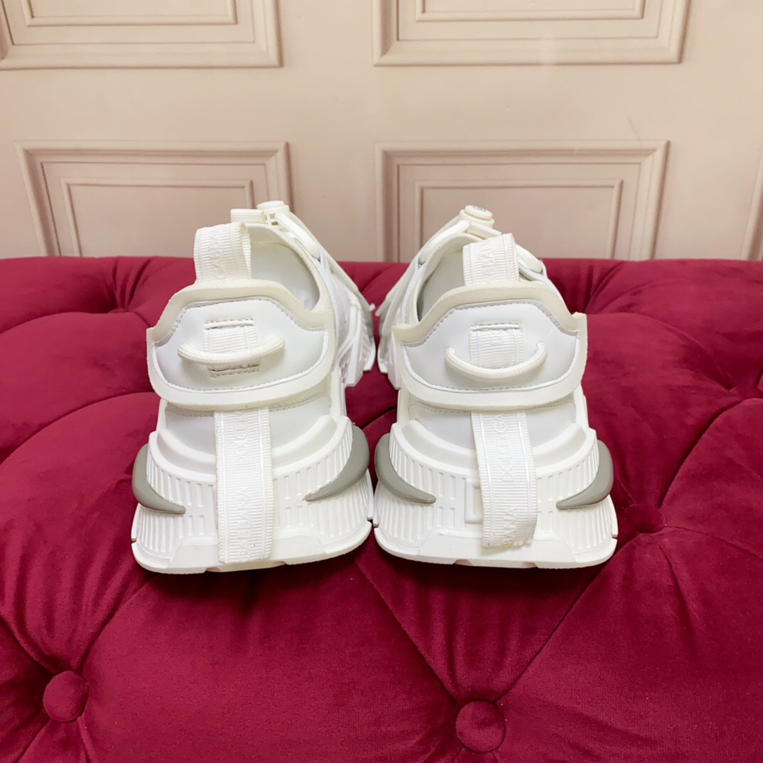2025 Unisex Dolce & Gabbana White Mesh Leather Sneakers LY00340