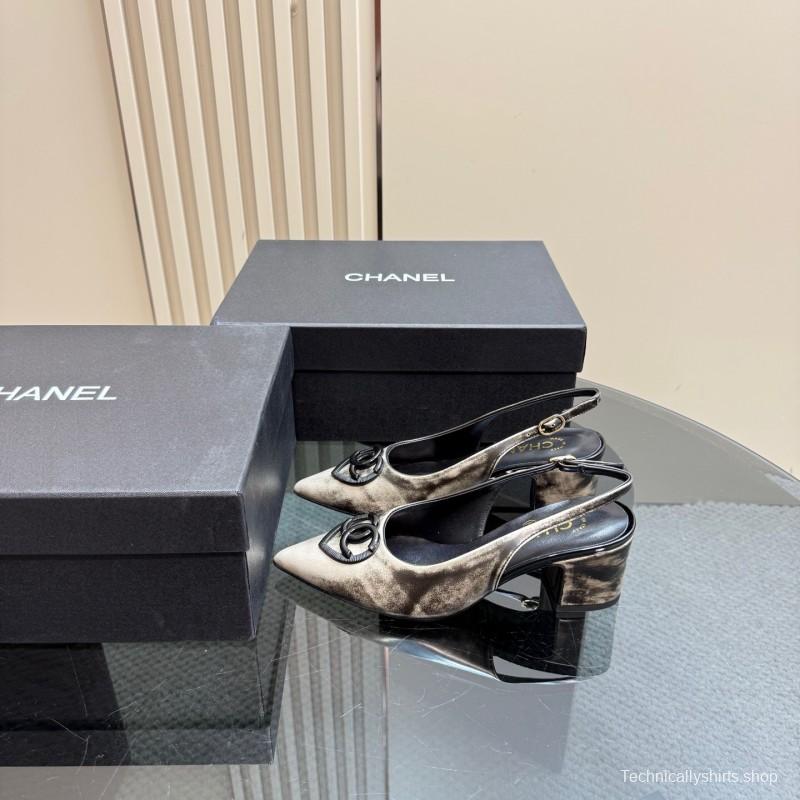 2025 Women Chanel Black Leather Slingback Pumps