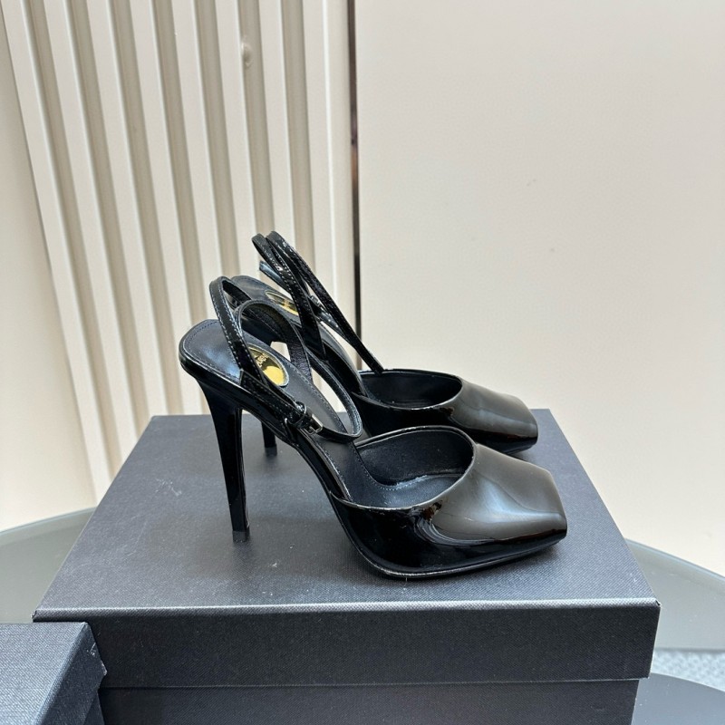 2025 Women Yves Saint Laurent Black Patent Leather Slingback Pumps MJ00280