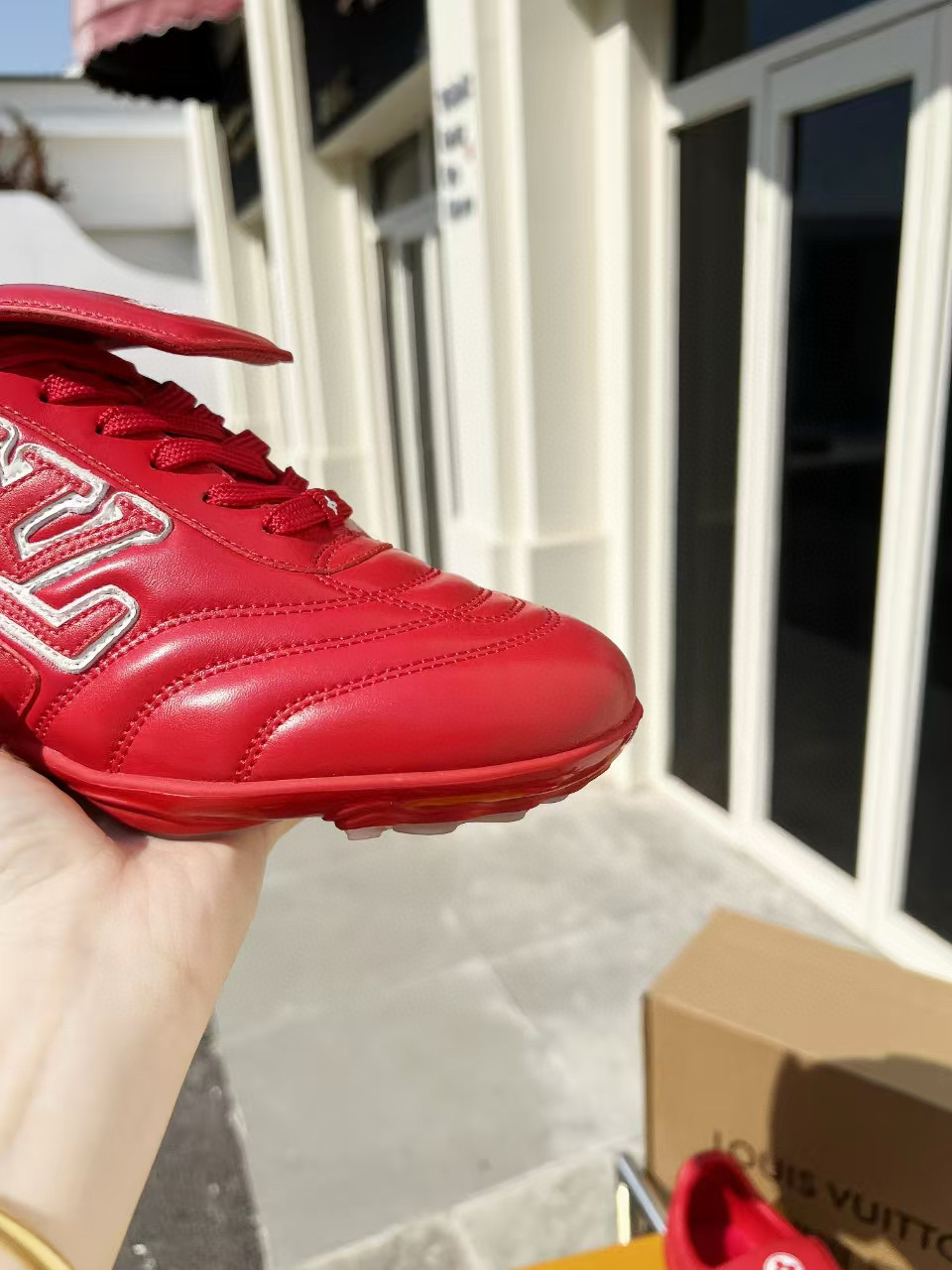 2025 Unisex Louis Vuitton Red Leather Sneakers MJ00380