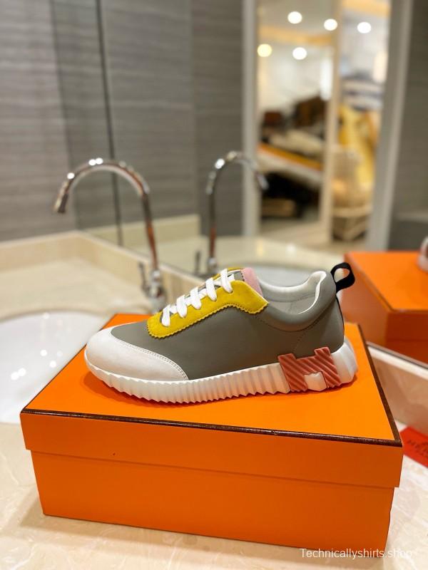 2024 Unisex Hermès Yellow Grey White Imported Silk Lambskin Imported Rain Velvet Casual Sneakers MJ00320