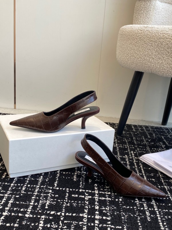 2025 Women Toteme Brown Leather Slingback Pointed Toe Heels