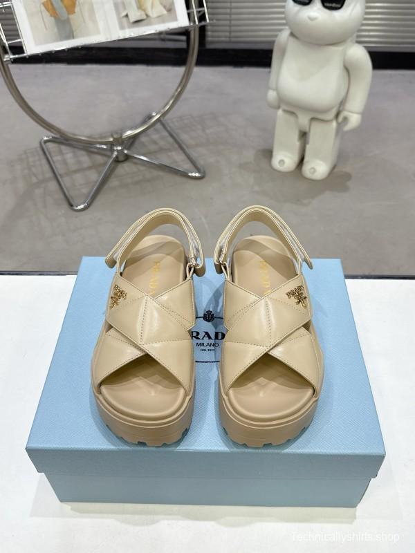 2025 Women Prada Beige Calfskin Sandals KFY00280