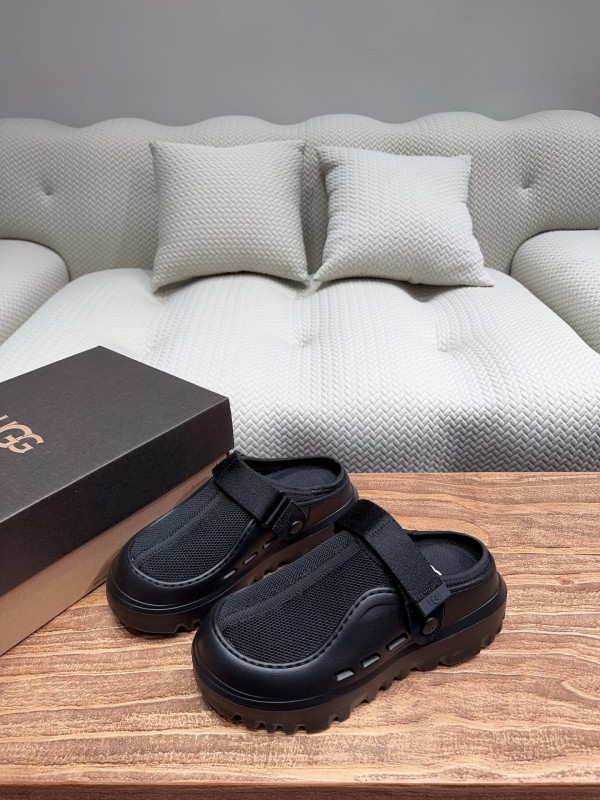 2025 Unisex UGG Black Textile Rubber Slippers Strap KFY00220(F)/KFY00230(M)