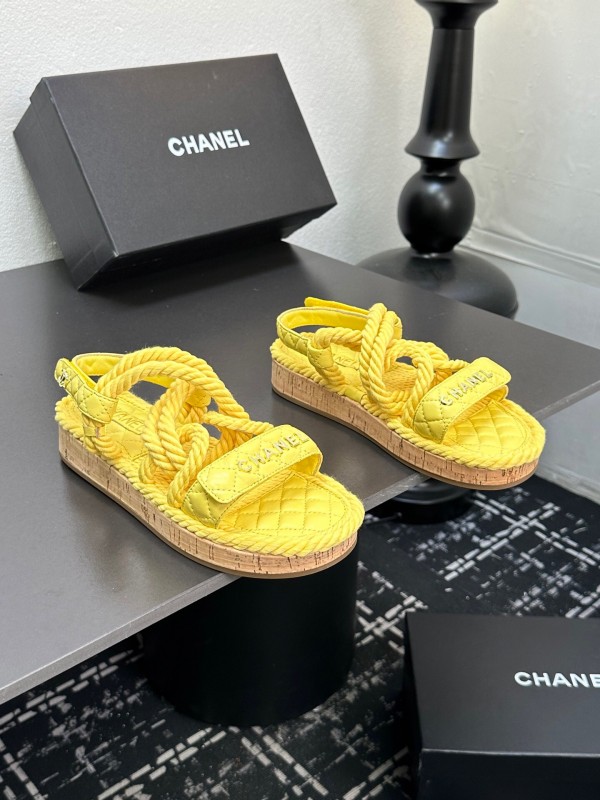 2025 Slippers Chanel Yellow Rope Cork Sole Sandals LY00260